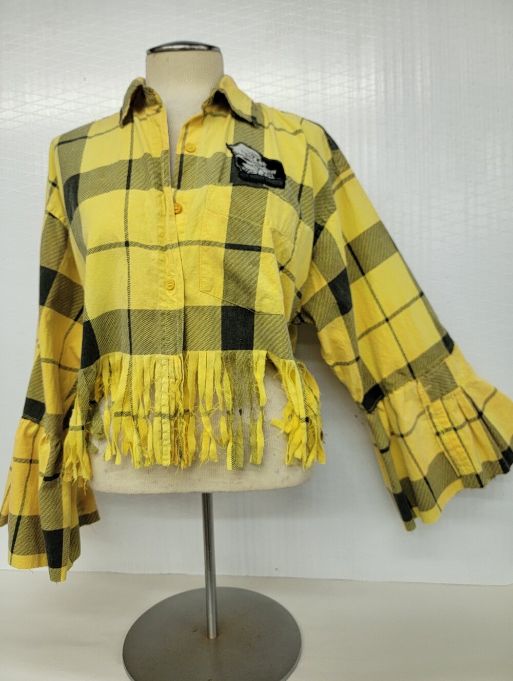 The Rolling Stones Plaid Fringe Shirt Jacket Shacket Upcycled - Picture 6 of 7